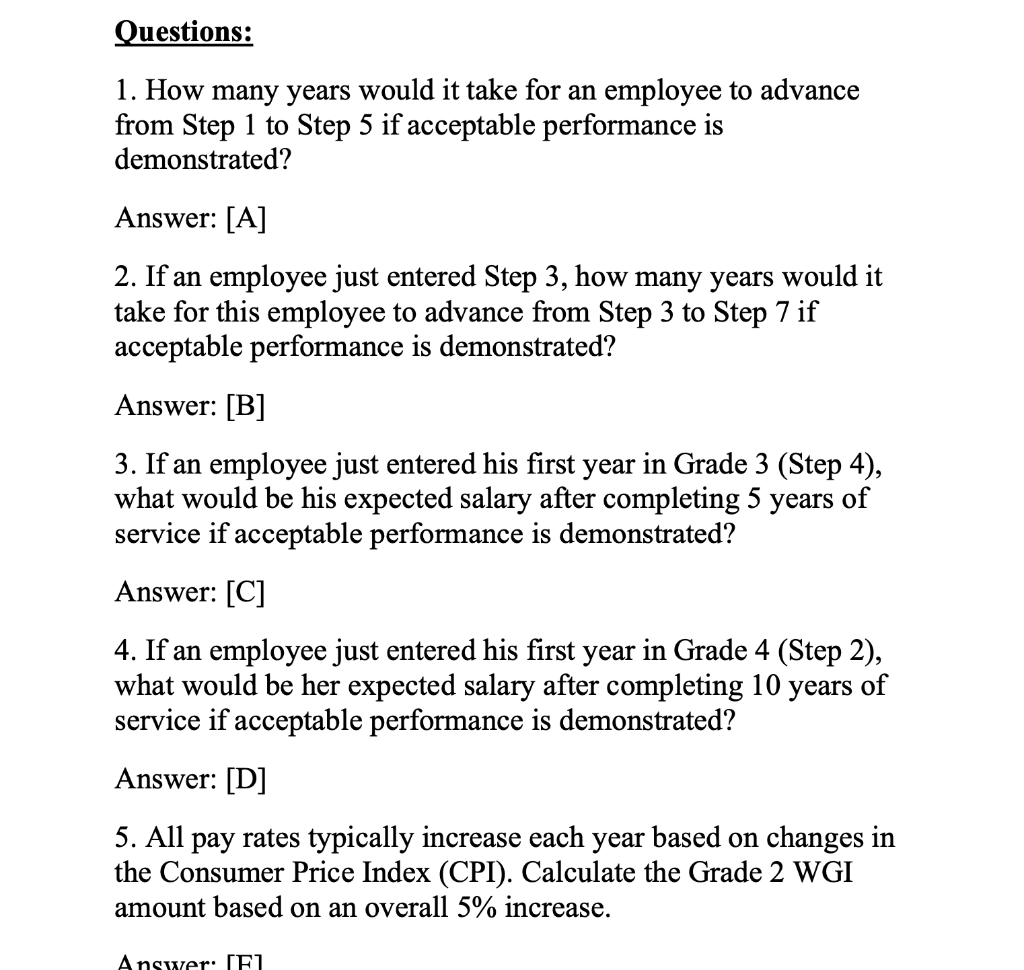 Question 2 Salary Table Annual Rates By Grade And Step Wgi Grade 1 2 Step 1 20 000 28 000 35 000 45 000 52 2