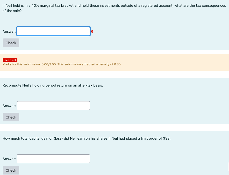 A Year Ago Neil Purchased 100 Shares Of Myspace Stock For 25 Per Share Yesterday He Placed A Limit Order To Sell His 2