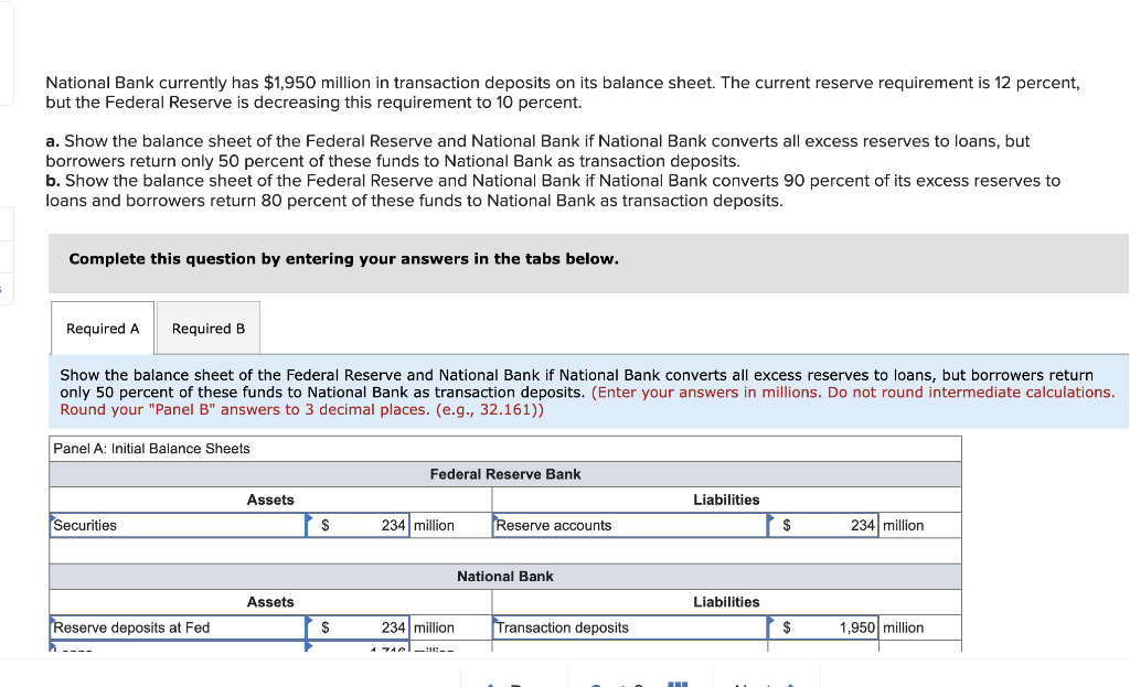 National Bank Currently Has 1 950 Million In Transaction Deposits On Its Balance Sheet The Current Reserve Requirement 1