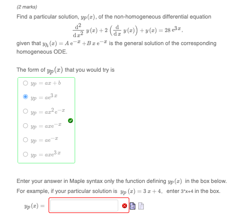 2 Marks Find A Particular Solution Yp Z Of The Non Homogeneous Differential Equation D 23 2 2 3 2 Y X 2 1