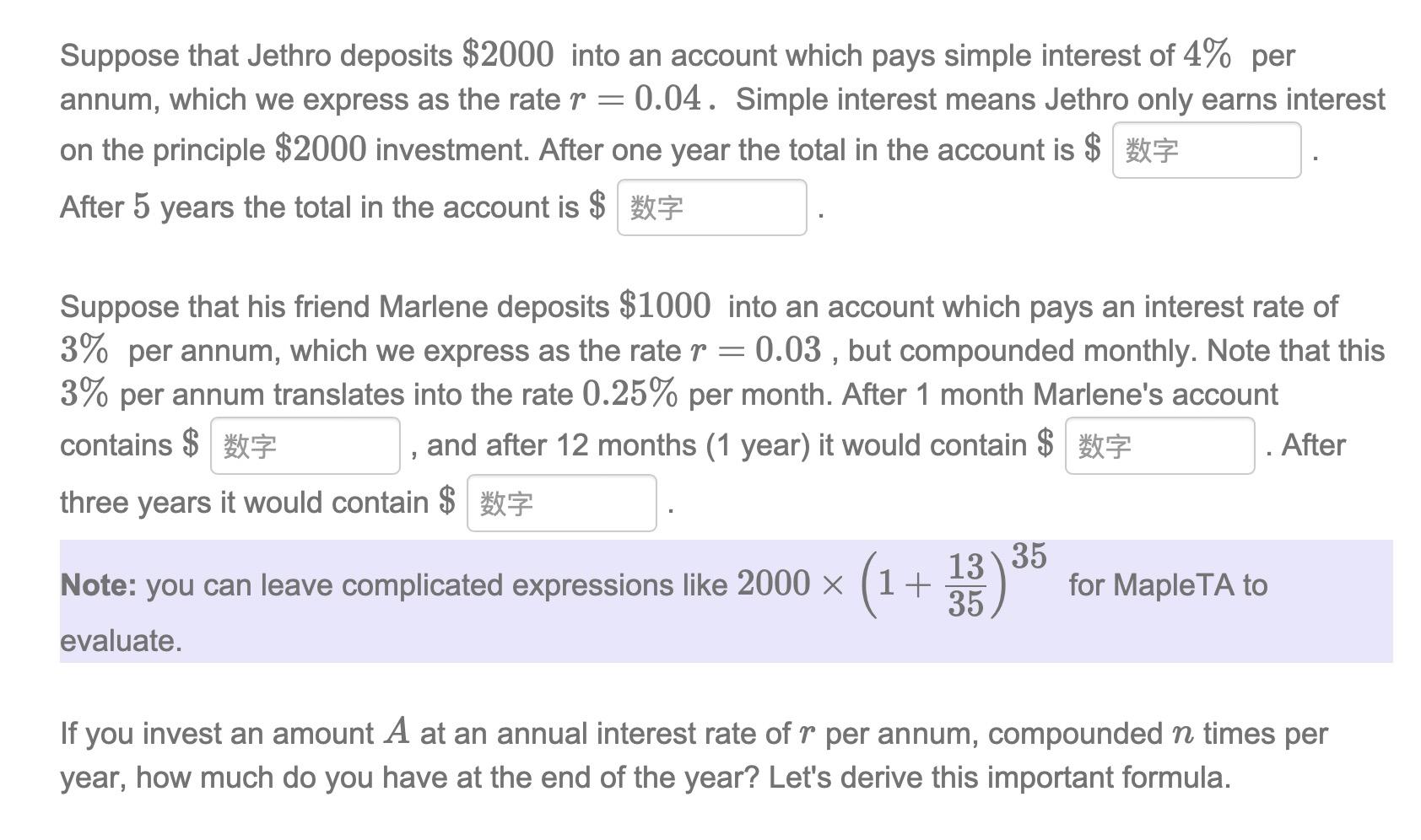 Suppose That Jethro Deposits 2000 Into An Account Which Pays Simple Interest Of 4 Per 0 04 Simple Interest Means Jeth 1