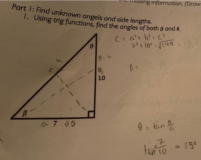 Part 1 Find Unknown Angels And Side Lengths 1 Using Trig Functions Find The Angles Of Both Ss And 0 B C H A 7 00 0 0 1
