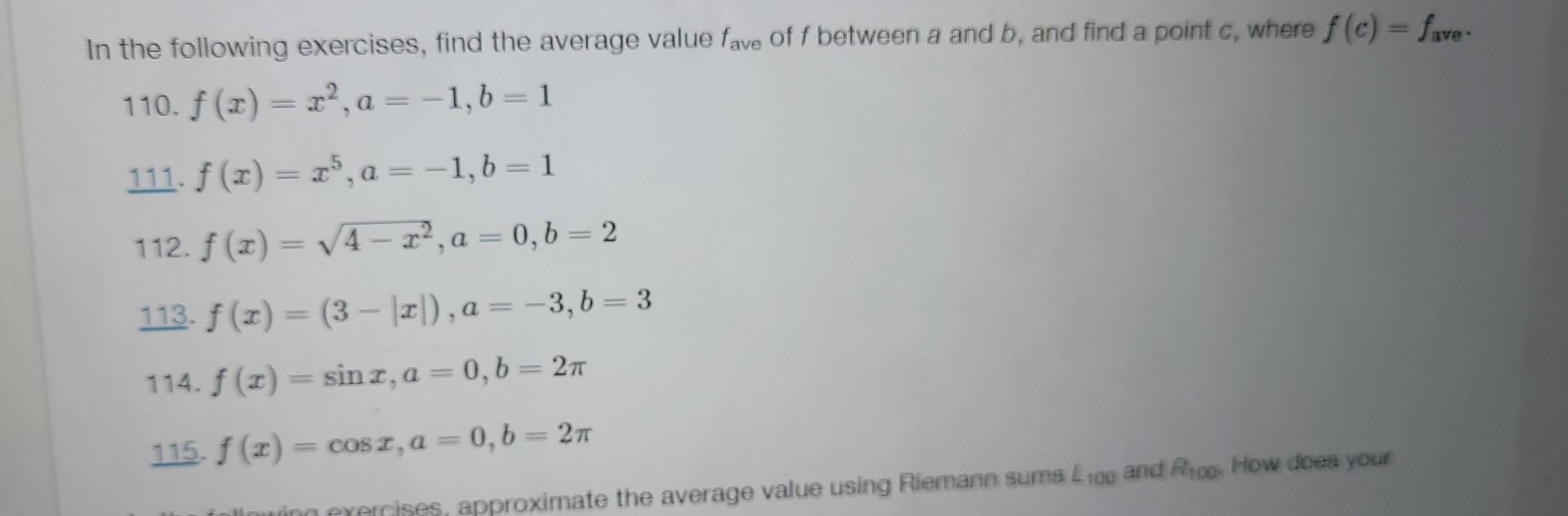 In The Following Exercises Find The Average Value Fave Of F Between A And B And Find A Point C Where F C Fave 11 1