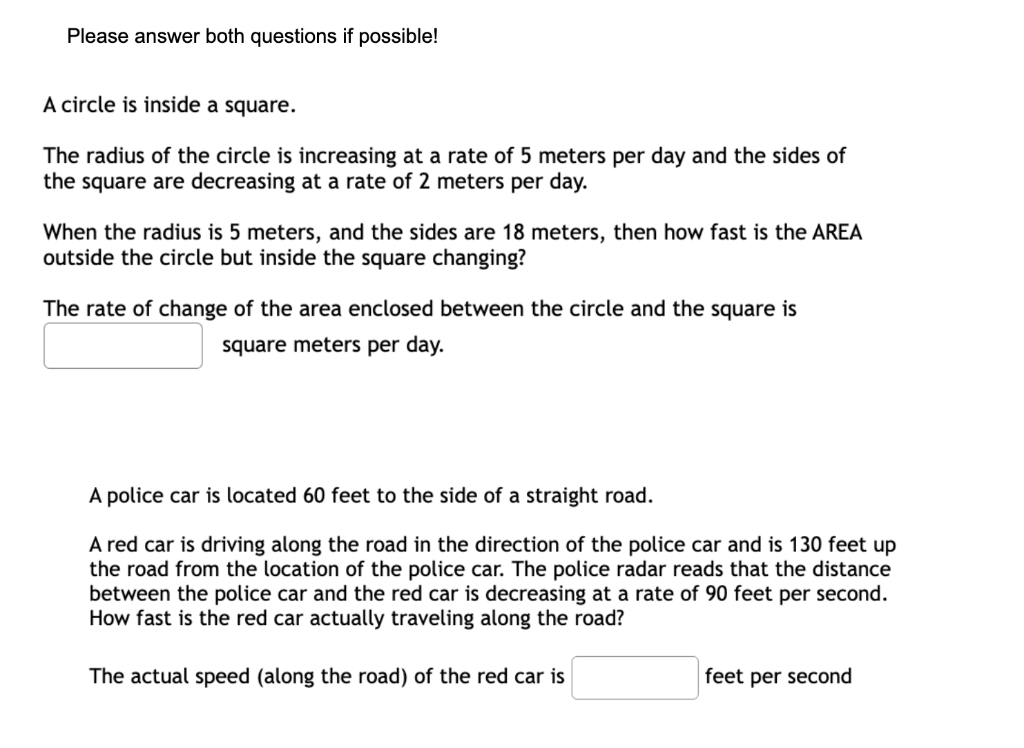 Please Answer Both Questions If Possible A Circle Is Inside A Square The Radius Of The Circle Is Increasing At A Rate 1