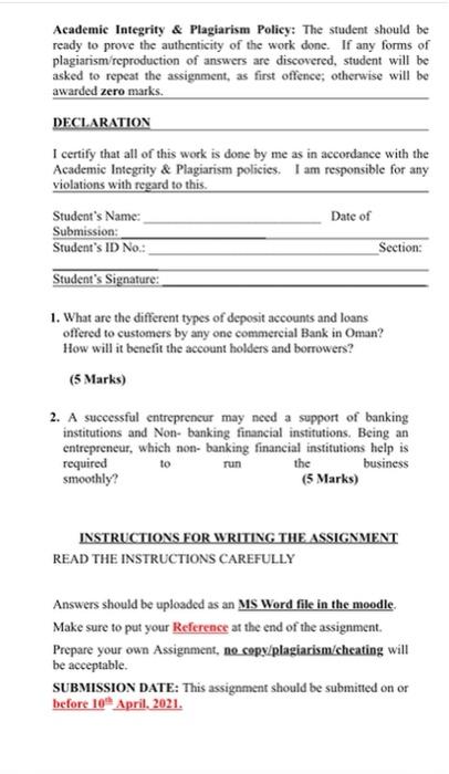 Academic Integrity Plagiarism Policy The Student Should Be Ready To Prove The Authenticity Of The Work Done If Any F 1
