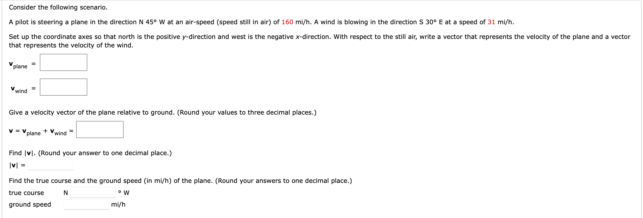 Consider The Following Scenario A Pilot Is Steering A Plane In The Direction N 45 W At An Air Speed Speed Still In Ai 1