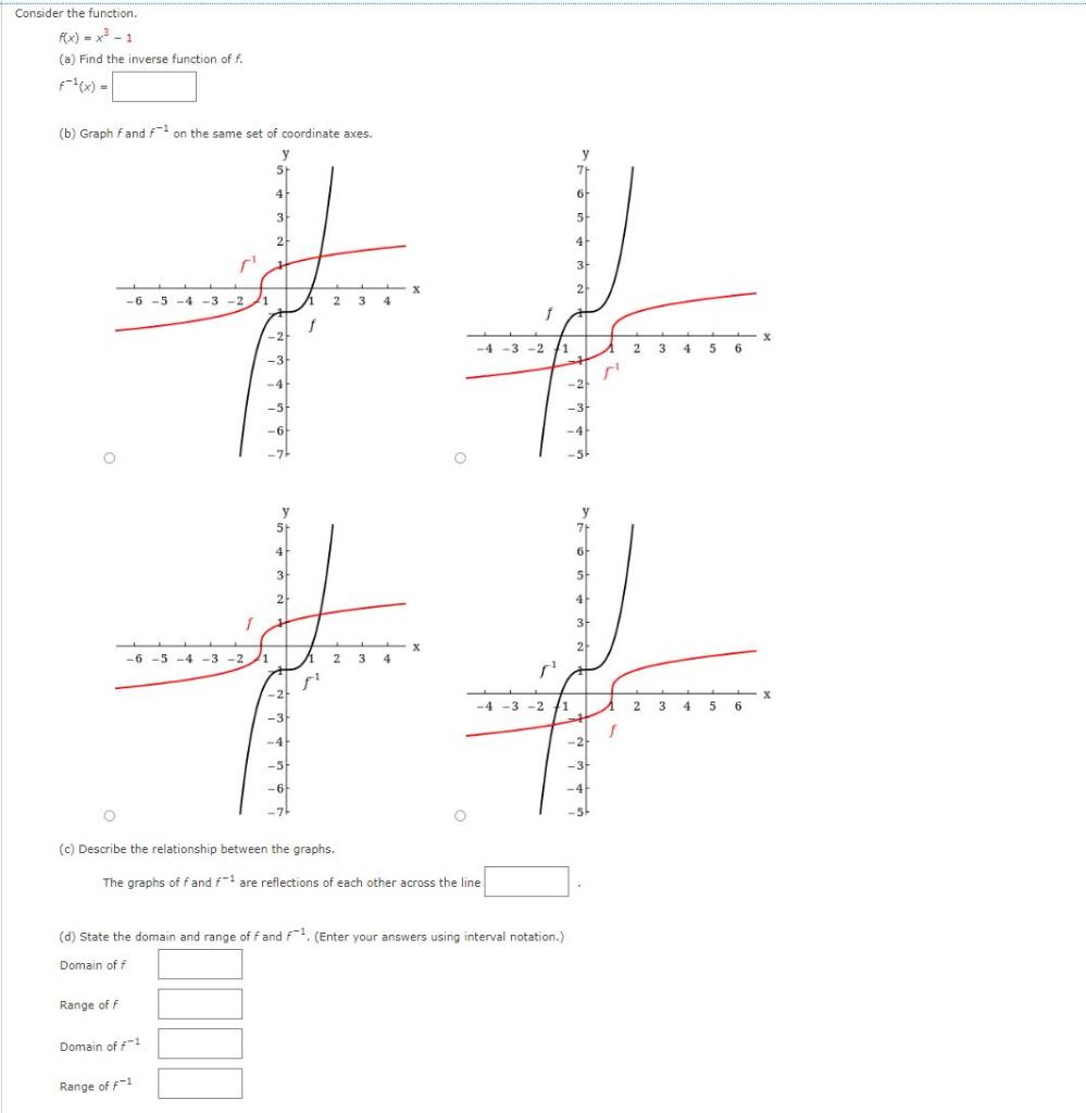 Consider The Function Fx X 1 A Find The Inverse Function Of F B Graph Fand F On The Same Set Of Coordinate A 1