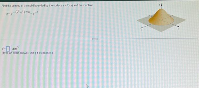 Find The Volume Of The Solid Bounded By The Surface Z F X Y And The Xy Plane 2 X X 118 2 V Units Type An Exact 1