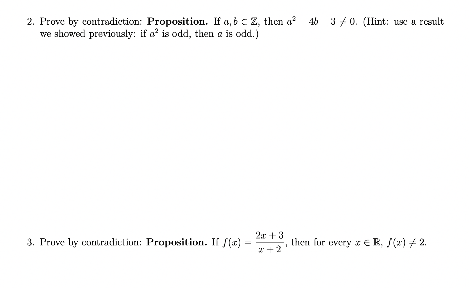 2 Prove By Contradiction Proposition If A B Z Then A 4b 3 0 Hint Use A Result We Showed Previously If 1