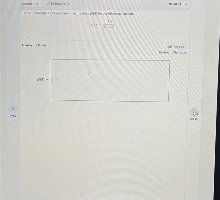 Prev Question 14 Find The Derivative Of The Given Expression Of 16 Step 1 Of 1 Answer 2 Points Y 5 Ln X 01 51 06 2