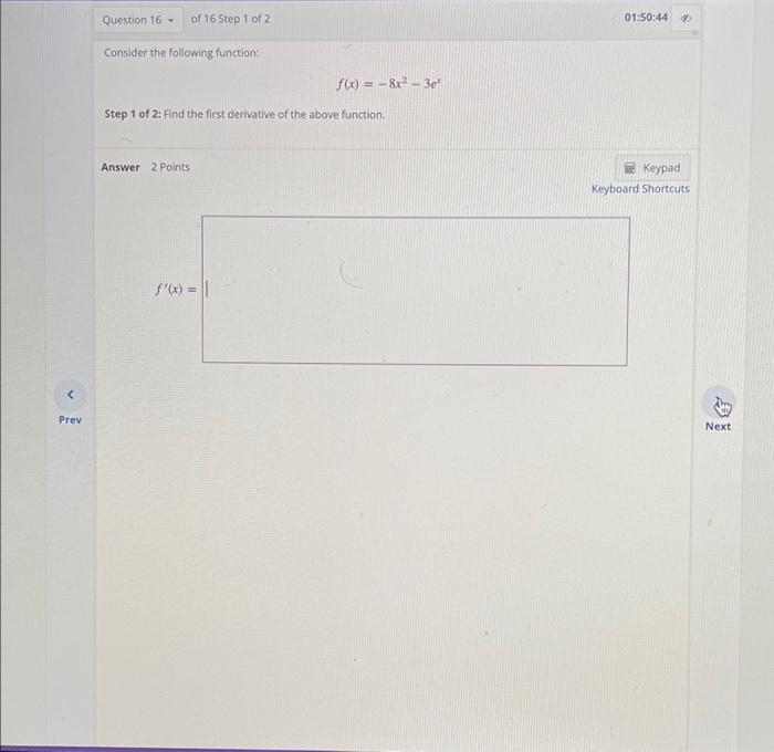 Prev Question 14 Find The Derivative Of The Given Expression Of 16 Step 1 Of 1 Answer 2 Points Y 5 Ln X 01 51 06 3