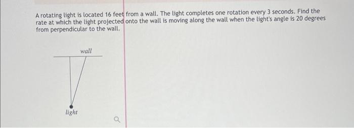 A Rotating Light Is Located 16 Feet From A Wall The Light Completes One Rotation Every 3 Seconds Find The Rate At Whic 1