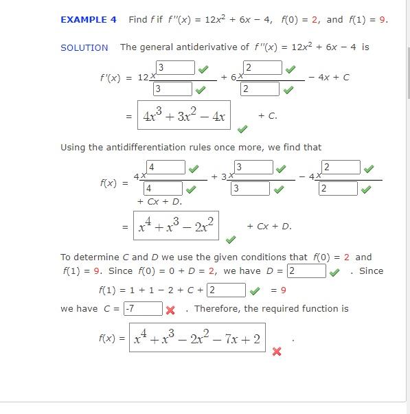 Example 4 Find Fif F X 12x 6x 4 F 0 2 And F 1 9 Solution The General Antiderivative Of F X 12x 6x 1