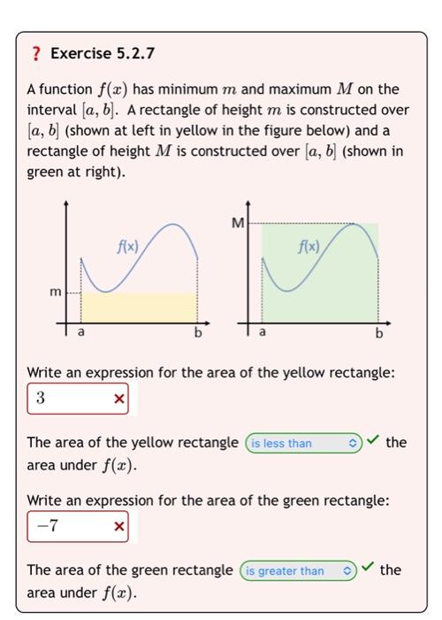 Exercise 5 2 7 A Function F X Has Minimum M And Maximum M On The Interval A B A Rectangle Of Height M Is Construc 1