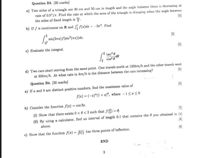 Question B3 20 Marks A Two Sides Of A Triangle Are 40 Cm And 50 Can In Length And The Angle Between Them Is Decreasi 1