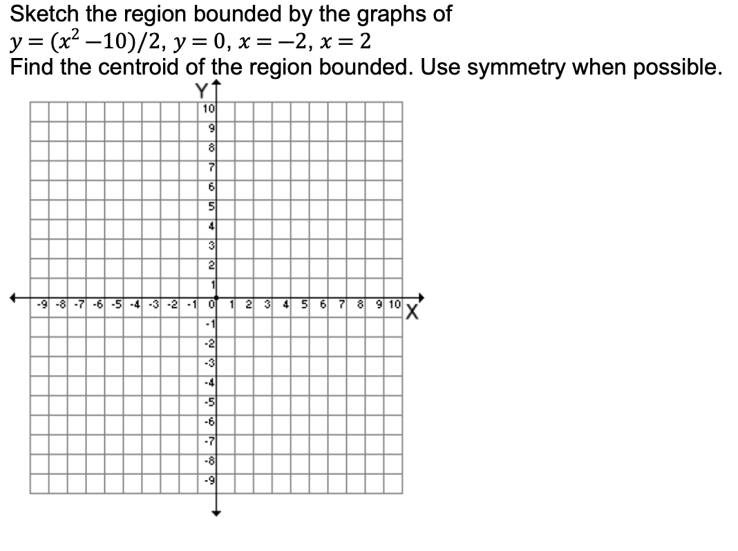 Sketch The Region Bounded By The Graphs Of Y X 10 2 Y 0 X 2 X 2 Find The Centroid Of The Region Bounded 1