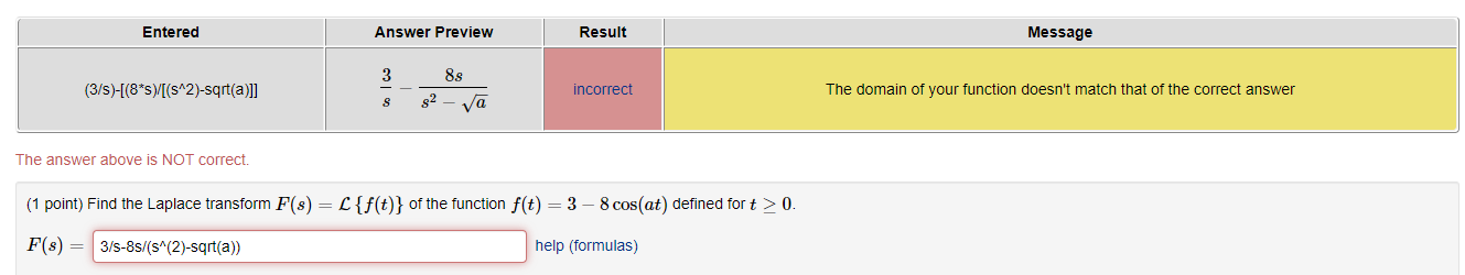 Entered 3 S 8 S S 2 Sqrt A The Answer Above Is Not Correct Answer Preview 3 8 8s 8 A Result Incorrect 1 P 1