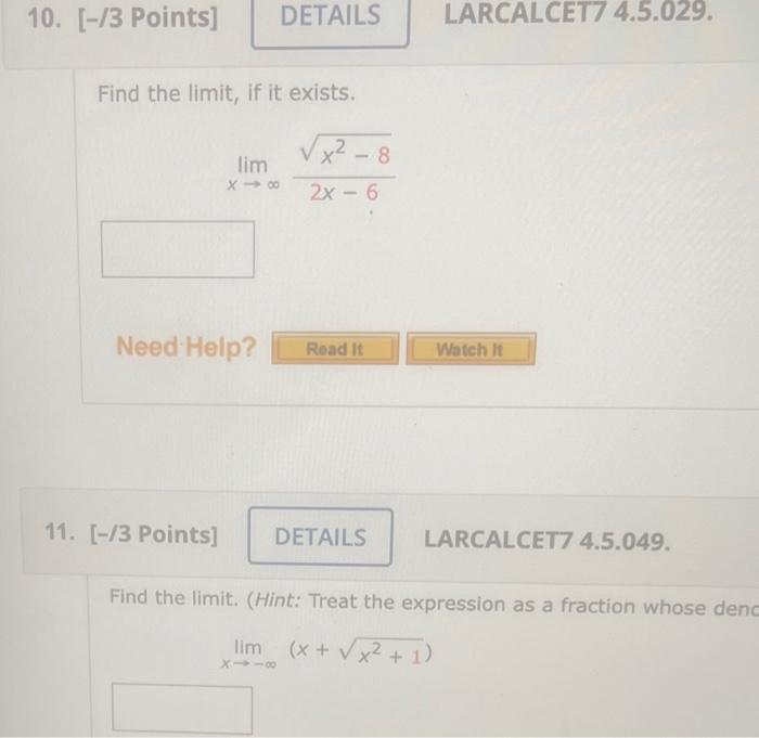 5 2 Points Details Find The Limit If It Exists 2x 3 Lim X18 3x 8 Larcalcet7 4 5 019 Mi 10 3 Points Det 2