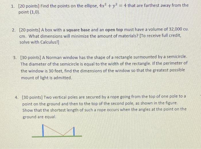 1 20 Points Find The Points On The Ellipse 4x Y 4 That Are Farthest Away From The Point 1 0 2 20 Points 1