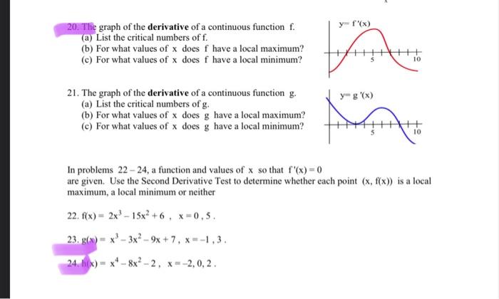 20 The Graph Of The Derivative Of A Continuous Function F A List The Critical Numbers Of F B For What Values Of X 1