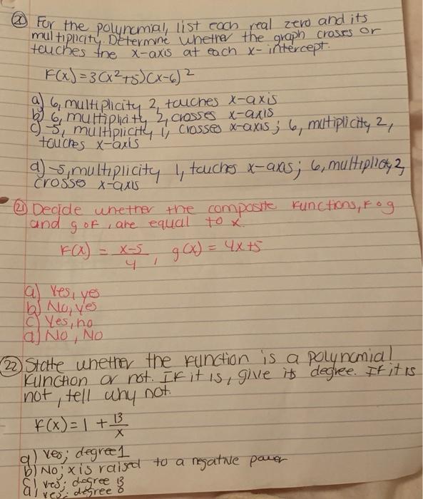 20 For The Polynomial List Each Real Zero And Its Multiplicity Determine Whether The Graph Crosses Or Touches The X Ax 1
