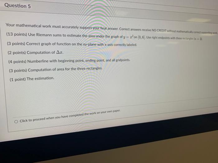Question 5 Your Mathematical Work Must Accurately Support Your Final Answer Correct Answers Receive No Credit Without M 1