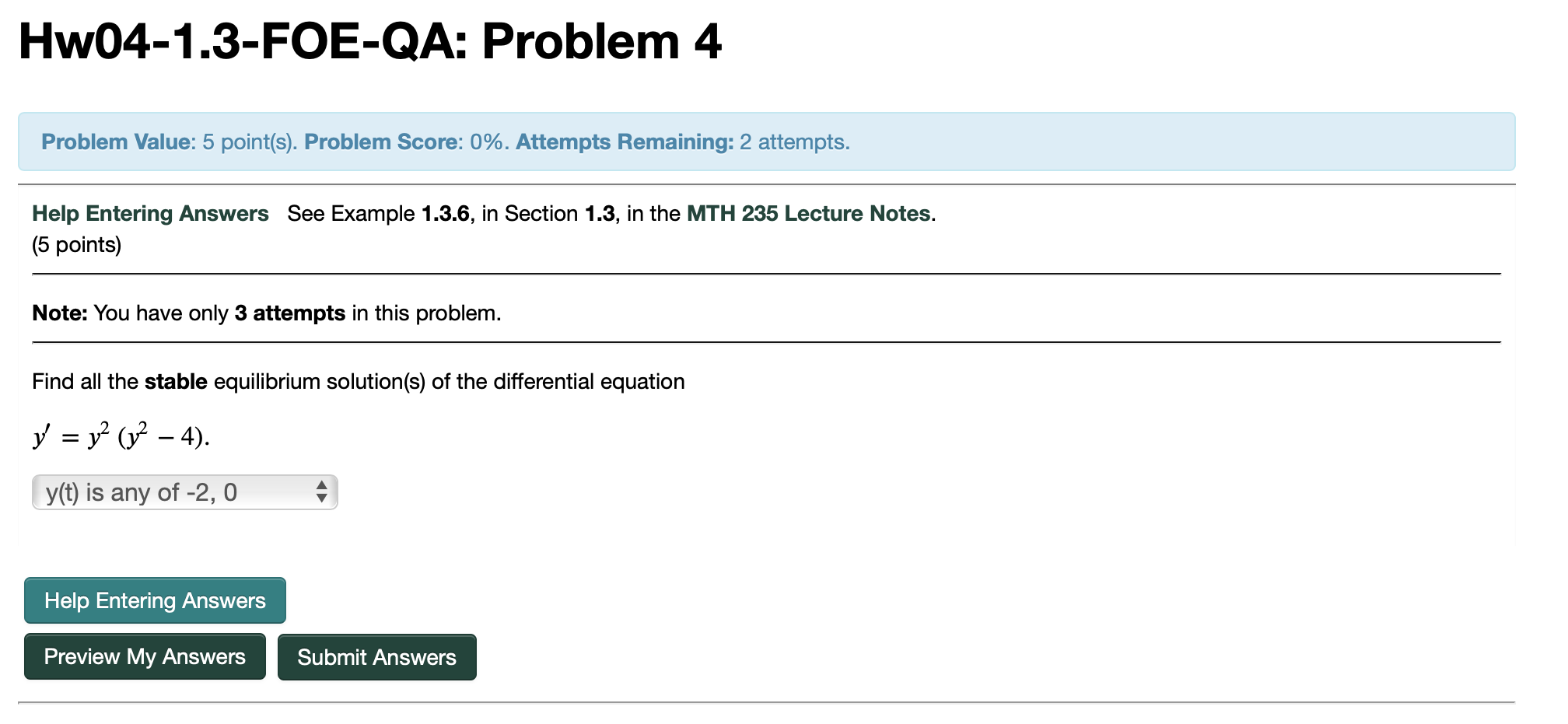 Hw04 1 3 Foe Qa Problem 4 Problem Value 5 Point S Problem Score 0 Attempts Remaining 2 Attempts Help Entering A 1