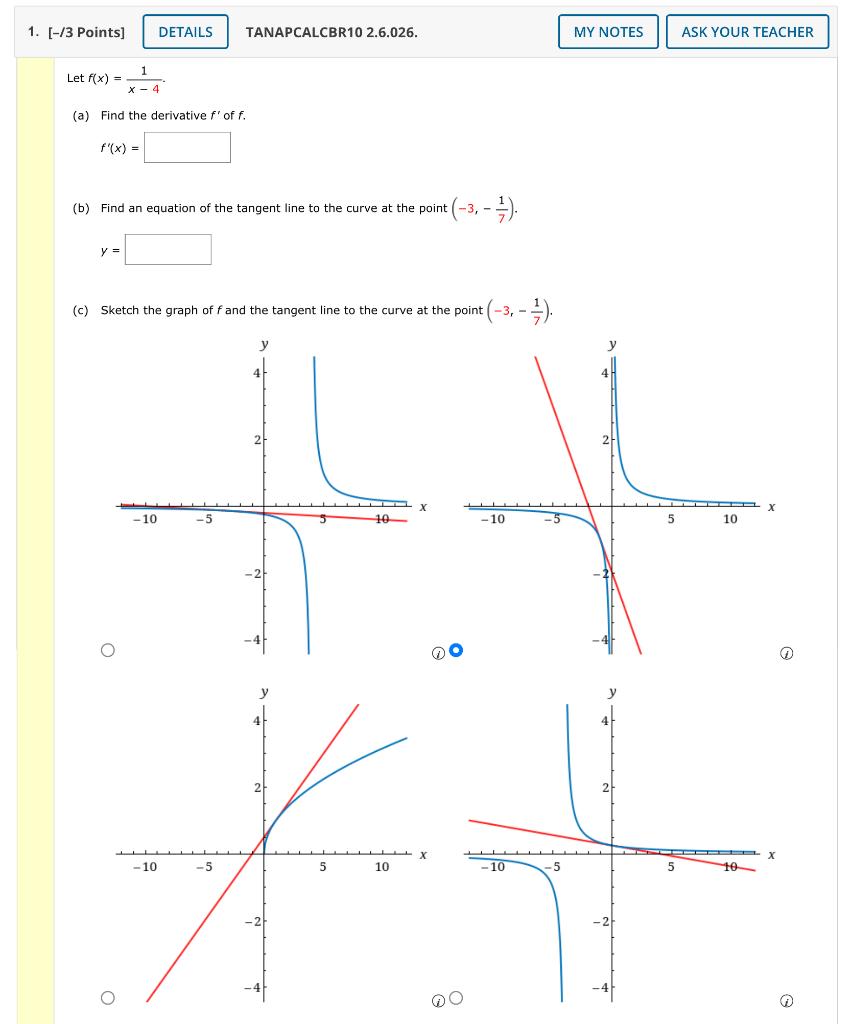 1 3 Points Let F X F X 1 A Find The Derivative F Of F Y O Details B Find An Equation Of The Tangent 1