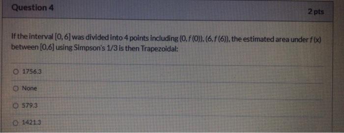 Question 1 2 Pts Given X Sin Xz Defined Over The Interval 0 6 Use Integration Methods To Solve Questions 4