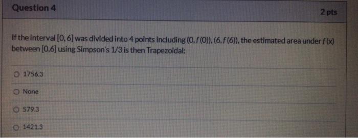 Question 1 2 Pts Given X Sin Xz Defined Over The Interval 0 6 Use Integration Methods To Solve Questions 4