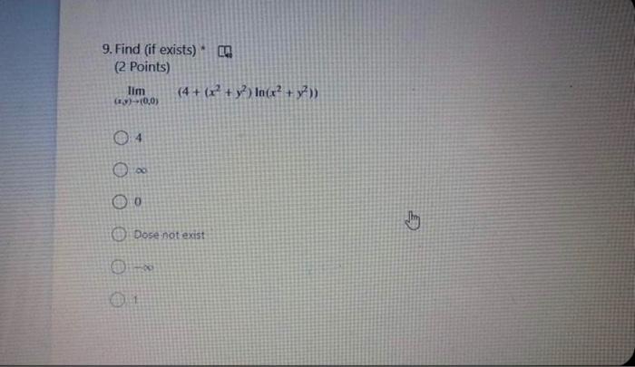 E 9 Find If Exists 2 Points Lim 4 X2 Y2 Lace Y 1 0 03 0 0 Dose Not Exist 1