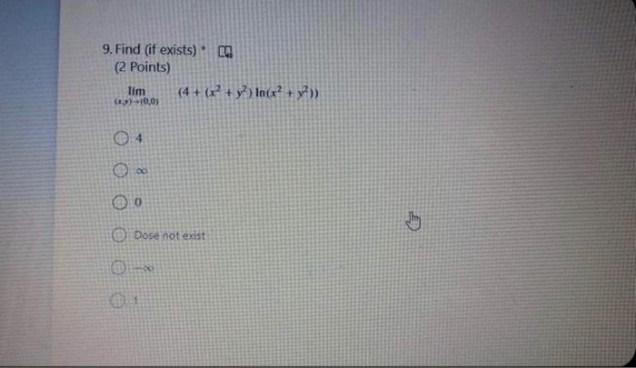 E 9 Find If Exists 2 Points Lim 4 X2 Y2 Lace Y 1 0 03 0 0 Dose Not Exist 1