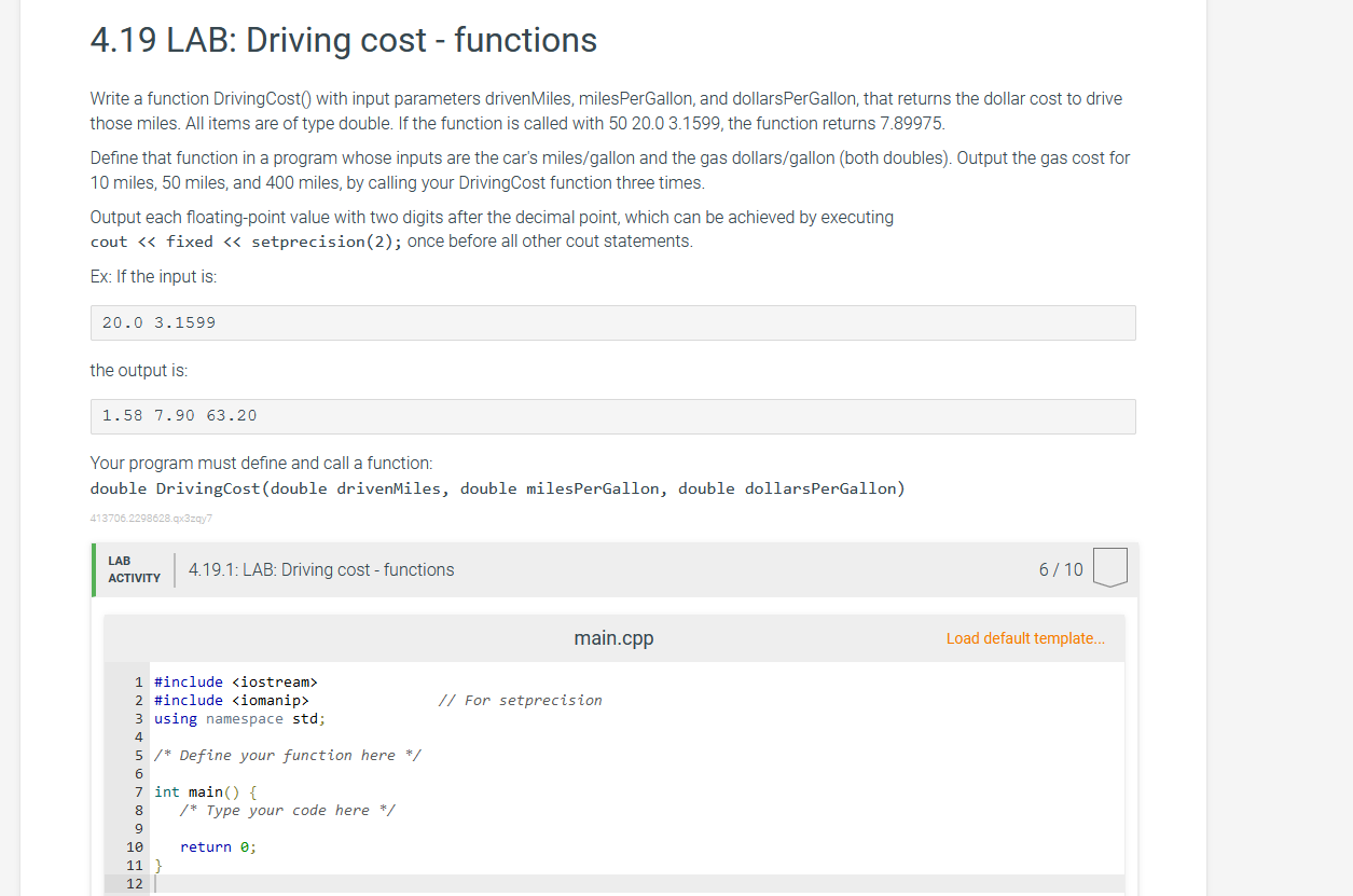 4 19 lab driving cost functions write a function driving cost with