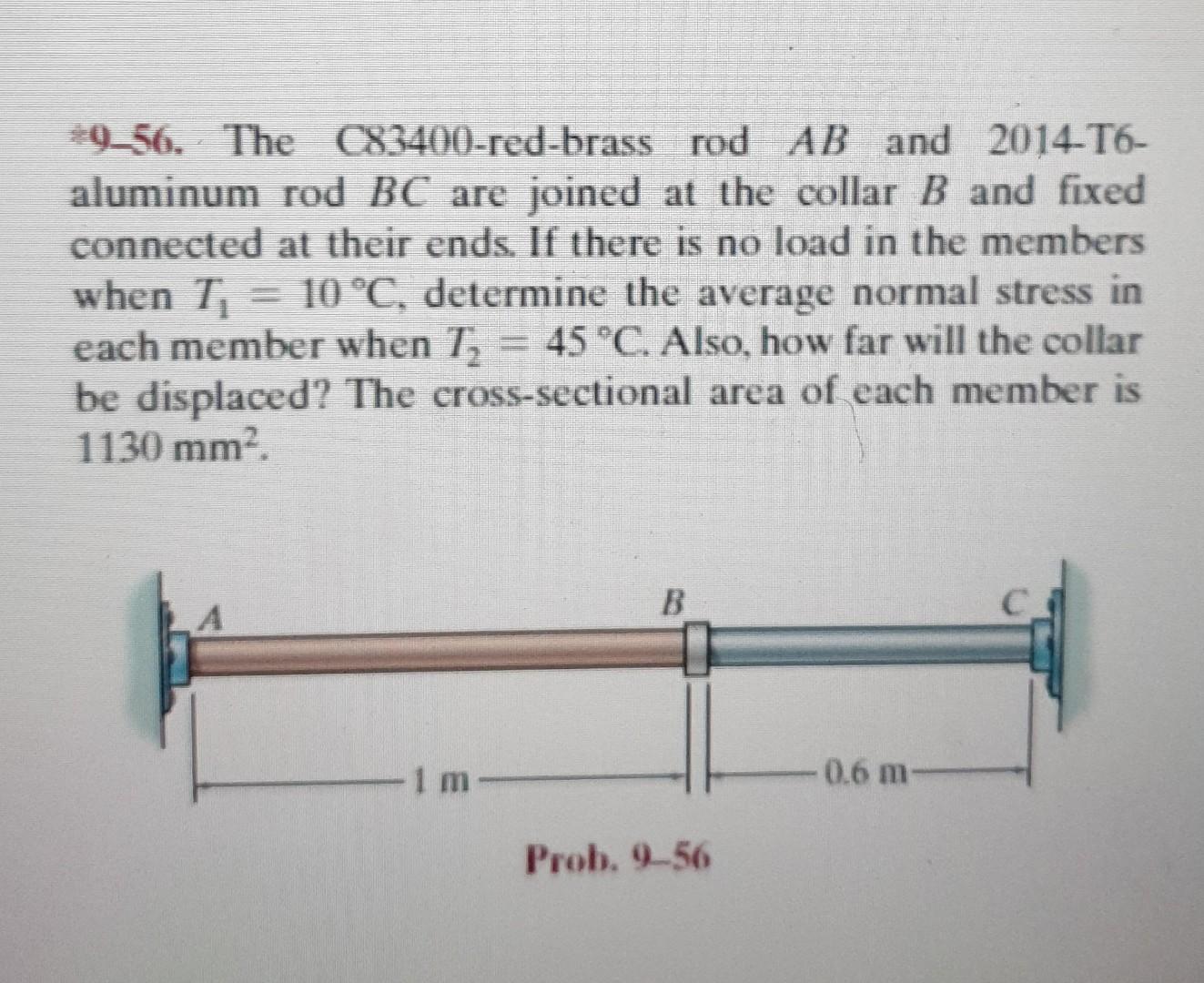 9 56 The C83400 Red Brass Rod Ab And 2014 16 T6 Aluminum Rod Bc Are Joined At The Collar B And Fixed Connected At 1