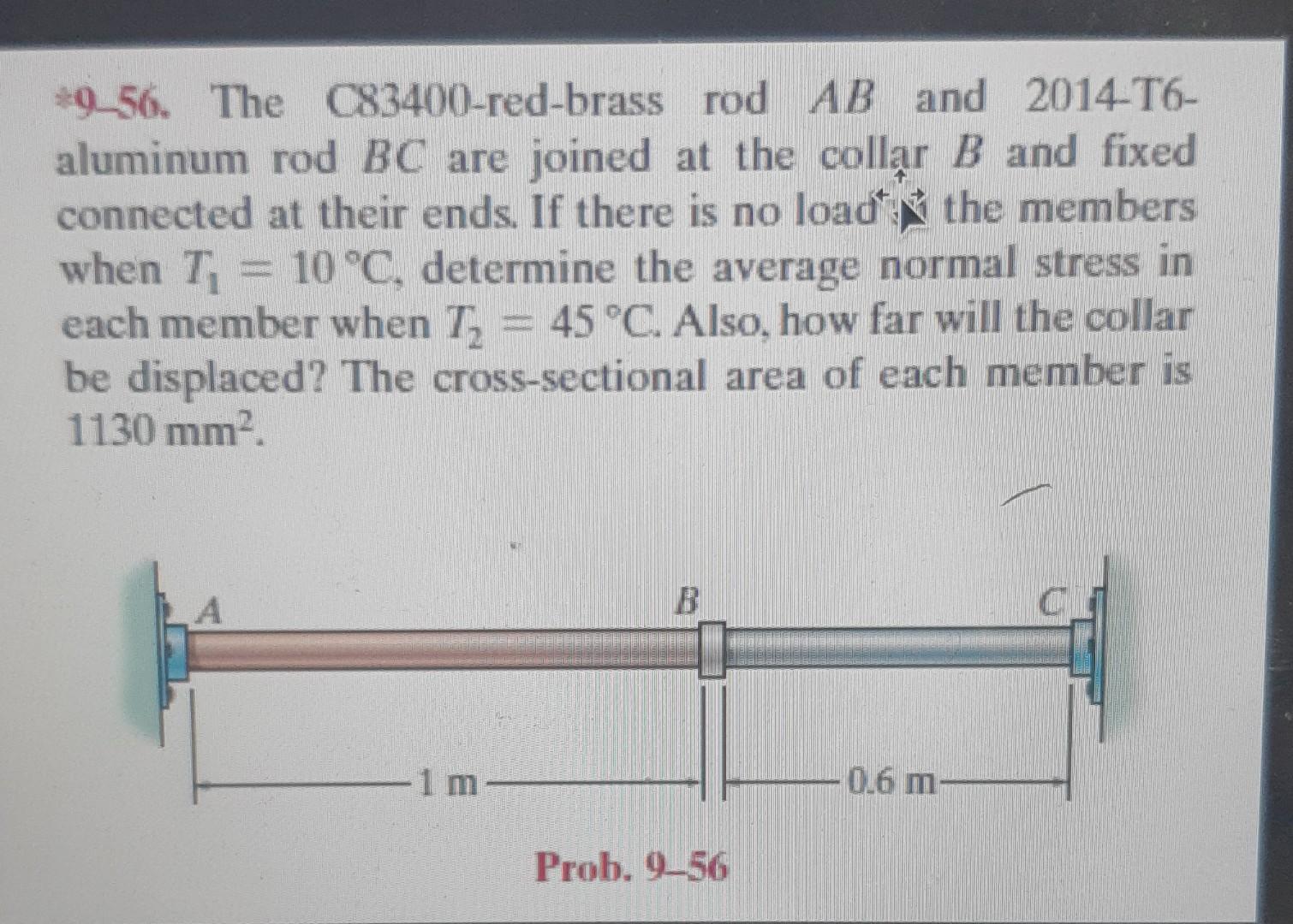 9 56 The C83400 Red Brass Rod Ab And 2014 16 Aluminum Rod Bc Are Joined At The Collar B And Fixed Connected At Their 1