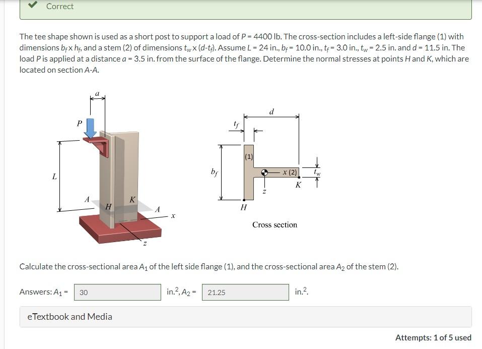 Correct The Tee Shape Shown Is Used As A Short Post To Support A Load Of P 4400 Lb The Cross Section Includes A Left 1