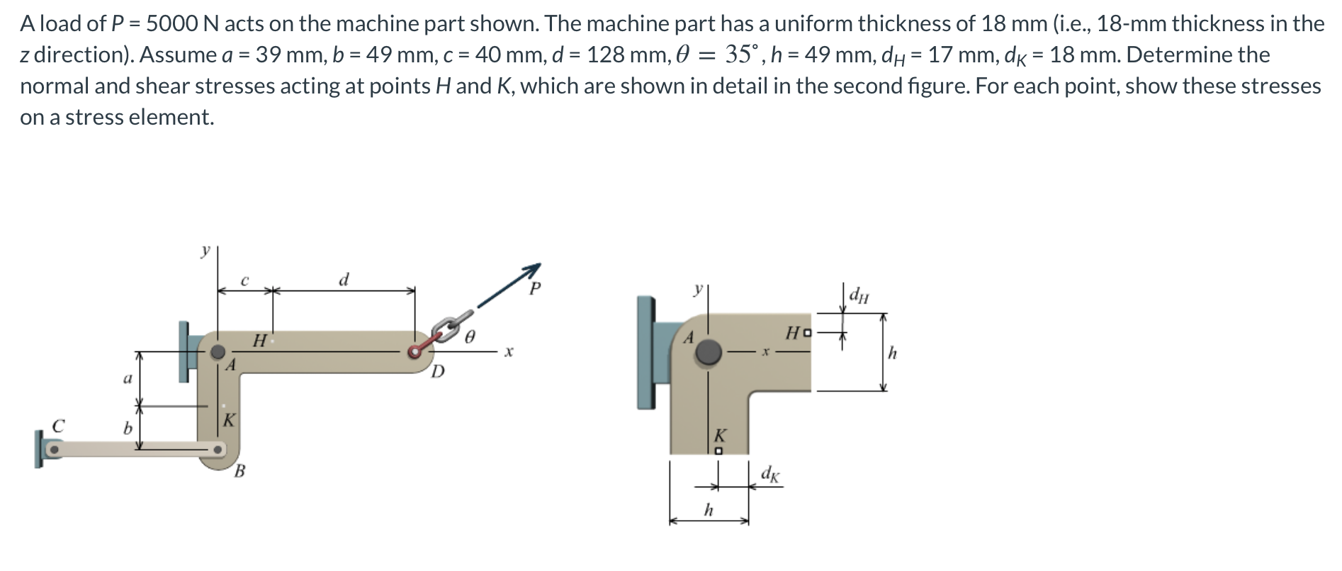 A Load Of P 5000 N Acts On The Machine Part Shown The Machine Part Has A Uniform Thickness Of 18 Mm I E 18 Mm 1