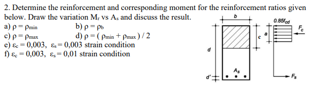 2 Determine The Reinforcement And Corresponding Moment For The Reinforcement Ratios Given Below Draw The Variation Mr 1