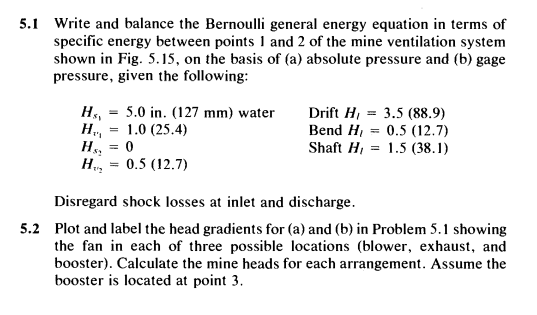 5 1 Write And Balance The Bernoulli General Energy Equation In Terms Of Specific Energy Between Points 1 And 2 Of The Mi 1