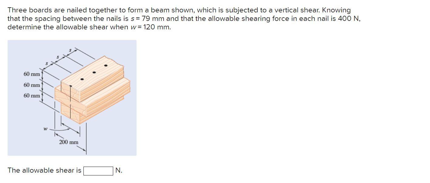 Three Boards Are Nailed Together To Form A Beam Shown Which Is Subjected To A Vertical Shear Knowing That The Spacing 1