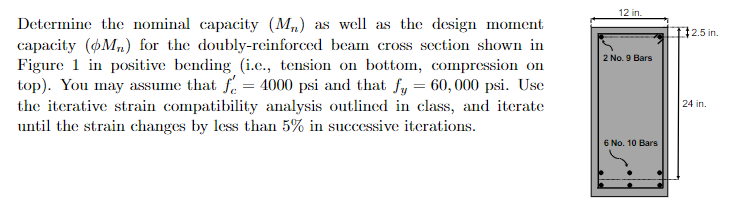 12 In 112 5 In 2 No 9 Bars Determine The Nominal Capacity Mn As Well As The Design Moment Capacity Mr For The Doub 1