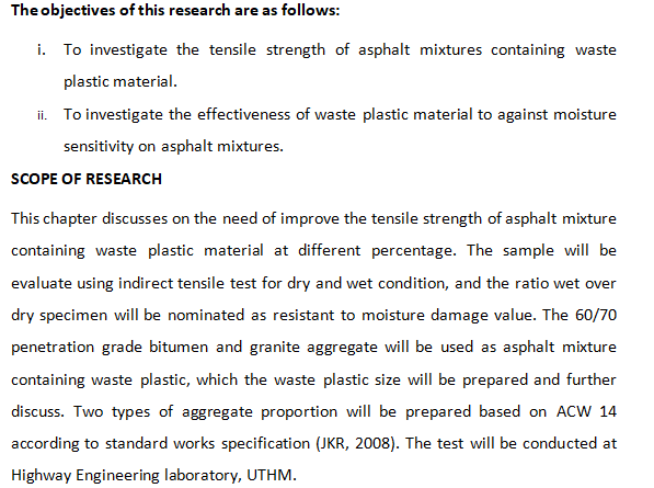 The Objectives Of This Research Are As Follows I To Investigate The Tensile Strength Of Asphalt Mixtures Containing Wa 1