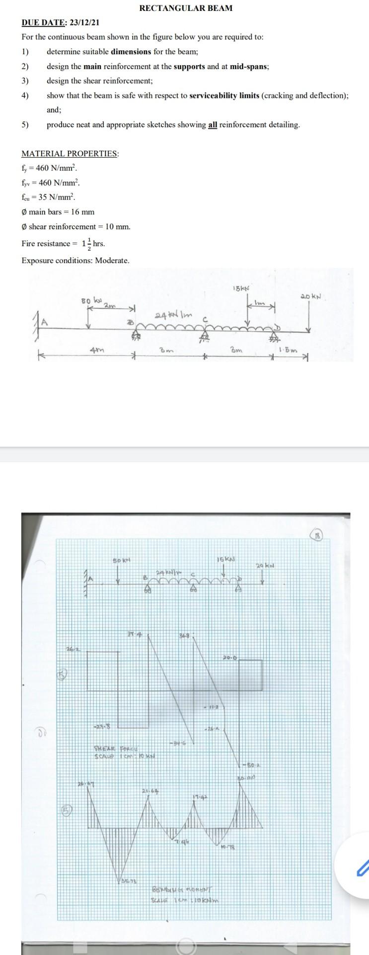 Rectangular Beam Due Date 23 12 21 For The Continuous Beam Shown In The Figure Below You Are Required To 1 Determine 1