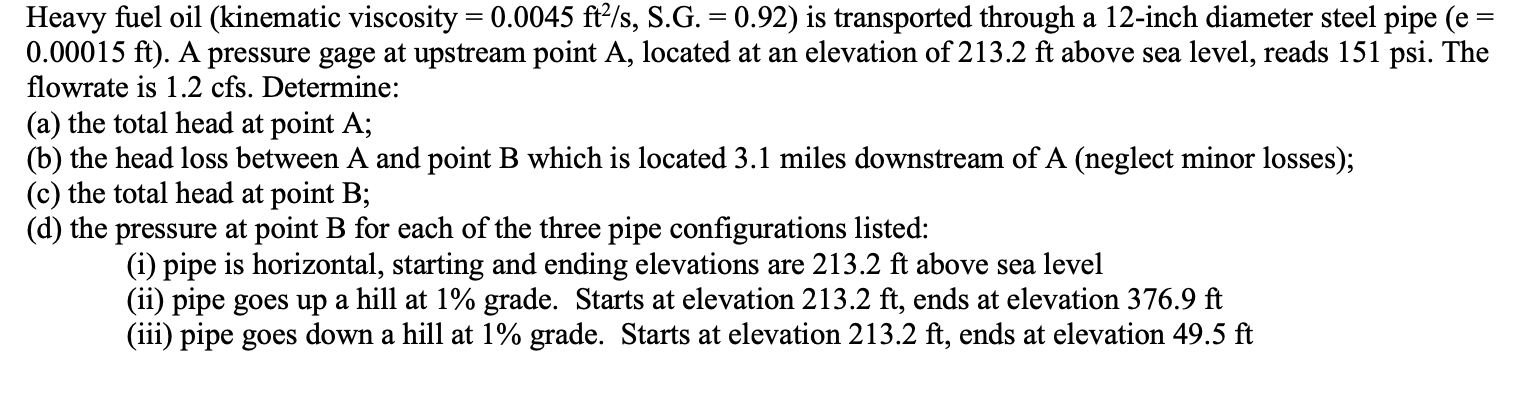 Heavy Fuel Oil Kinematic Viscosity 0 0045 Ft2 S S G 0 92 Is Transported Through A 12 Inch Diameter Steel Pipe E 1