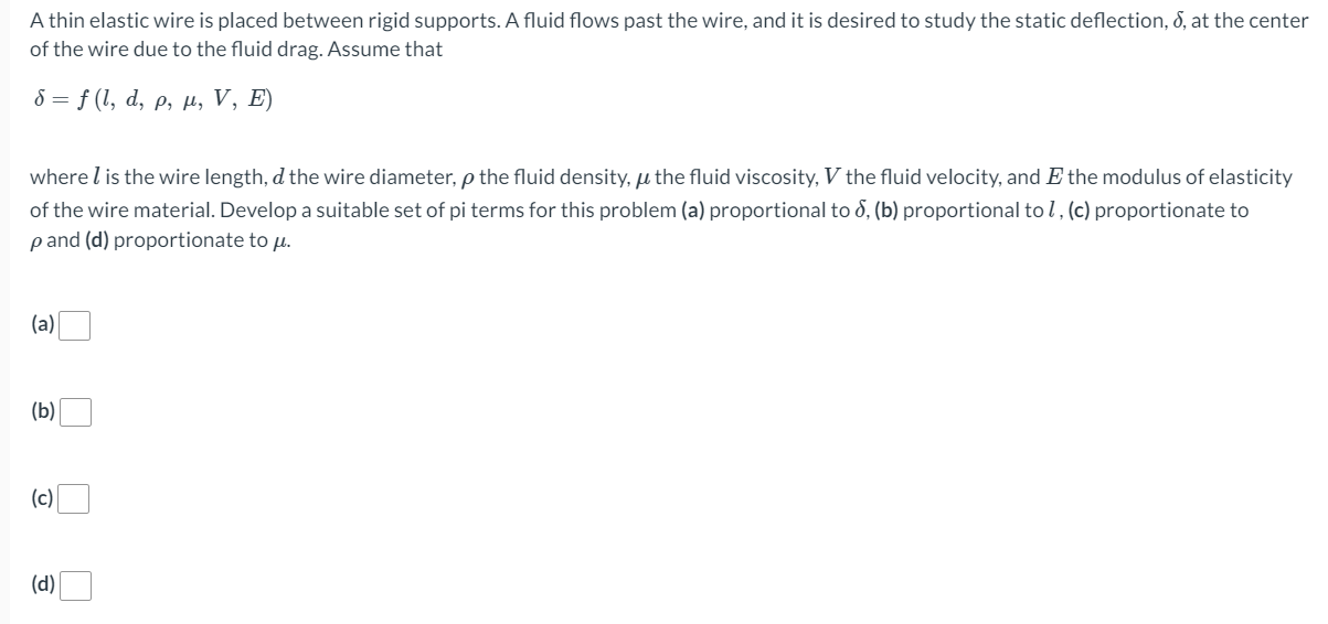 A Thin Elastic Wire Is Placed Between Rigid Supports A Fluid Flows Past The Wire And It Is Desired To Study The Static 1