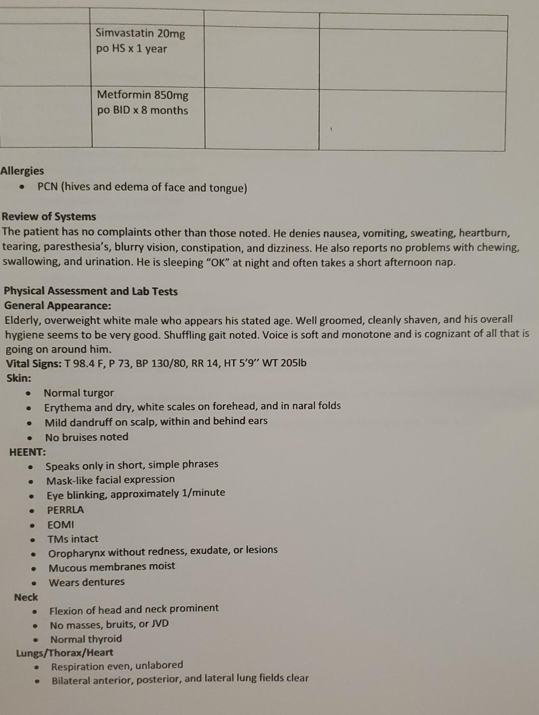 History Of Present Problem J D Is A 68 Yo Man Who Presents With His Caregiver To The Neurology Clinic For His Routine T 3