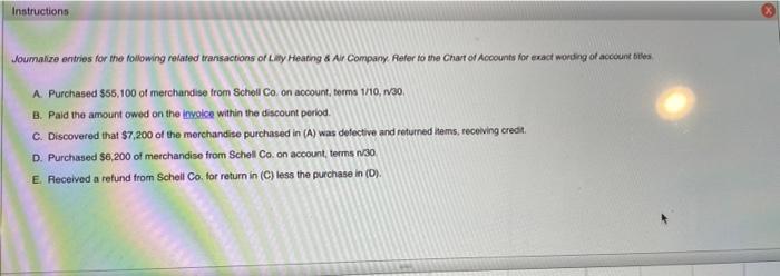 Instructions Joumaize Entries For The Following Related Transactions Of Lay Heating Air Company Refer To The Chart Of 1