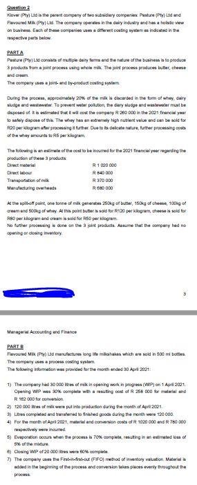 Question Klover Pylad Is The Parent Company Of Two Stochery Companies Pesture Pty Lid And Flevoured Mk Pl The Company 1