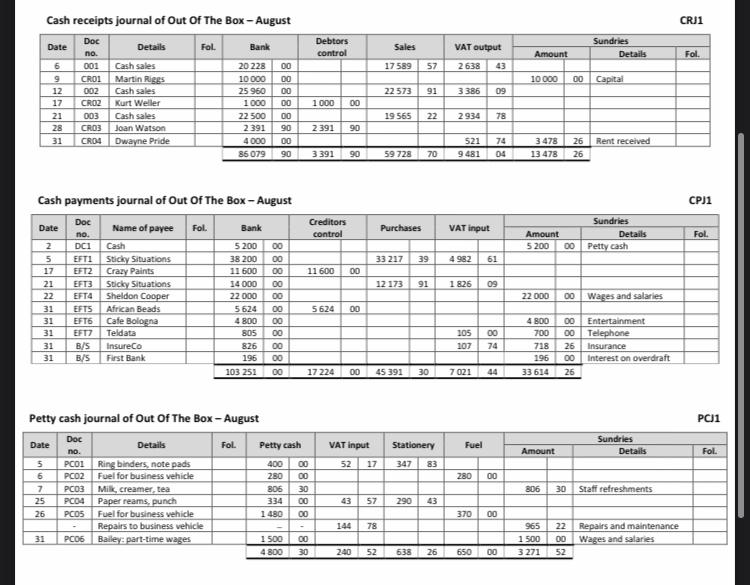 Out Of The Box Is A Registered Vat Vendor Which Sells Craft Supplies And Began Trading On 1 August All Purchases Are M 1