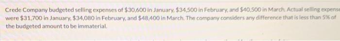 Crede Company Budgeted Selling Expenses Of 30 600 In January 34 500 In February And 40 500 In March Actual Selling 1